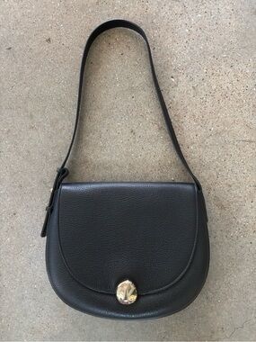 Madewell Dakota Black Pebbled Leather Saddle Shoulder Bag with Gold Closure
